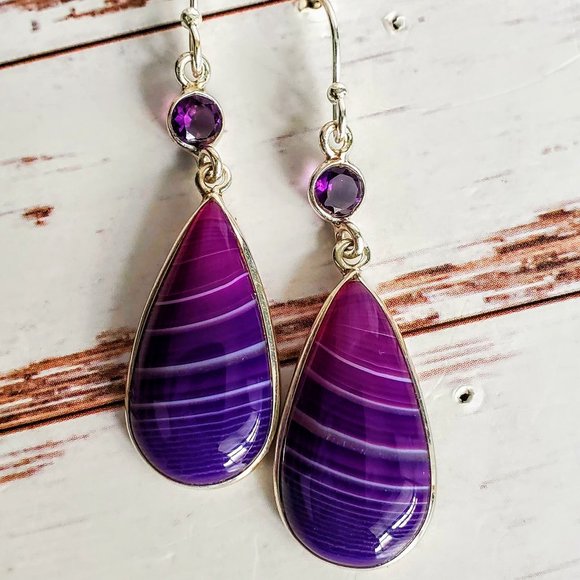 The Girl with Kaleidoscope Eyes Jewelry - Purple Agate & Amethyst Earrings